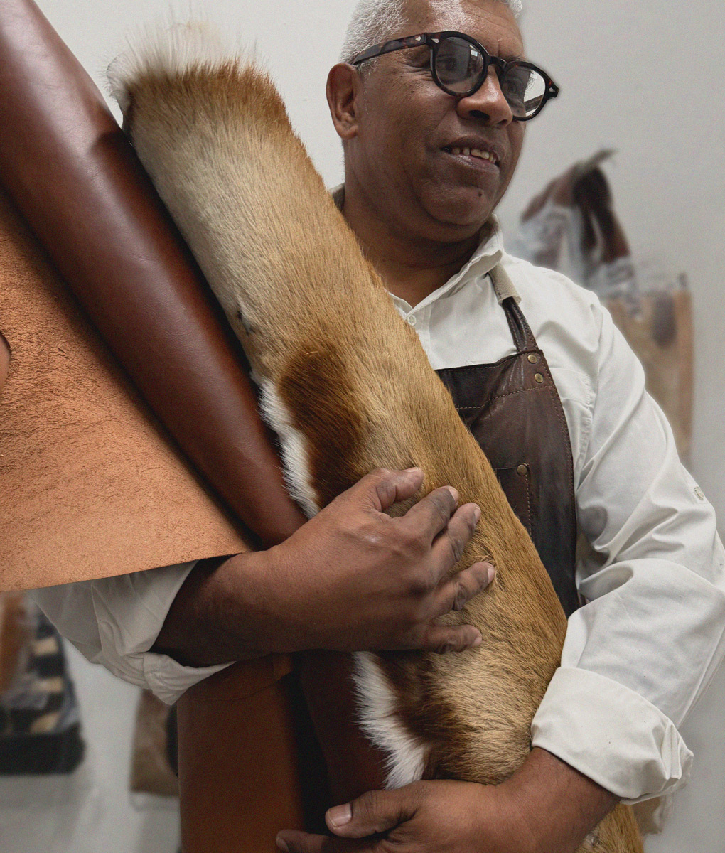 Artisan working with leather in the Cape Town studio